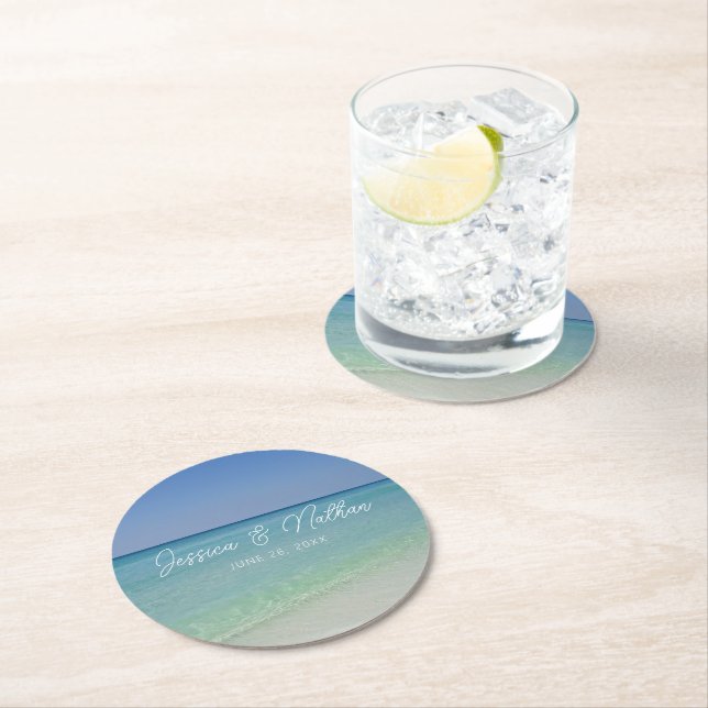  Beautiful Beach Horizon Personalised Wedding Round Paper Coaster (Insitu)