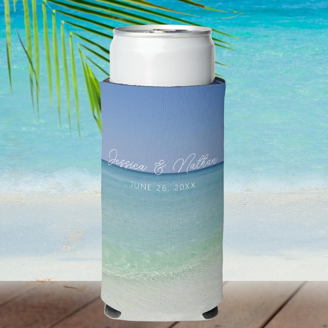  Beautiful Beach Horizon Personalised Wedding Seltzer Can Cooler (Creator Uploaded)
