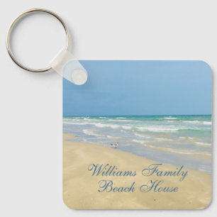 Beautiful Beach House Custom Name Coastal Photo Key Ring