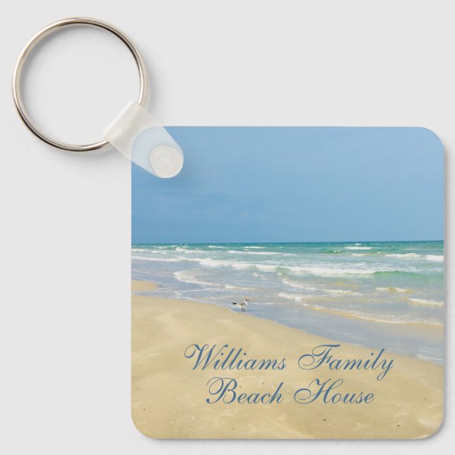 Beautiful Beach House Custom Name Coastal Photo Key Ring (Front)