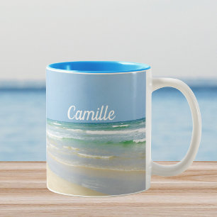 Beautiful Beach House Seaside Monogram Ocean Two-Tone Coffee Mug