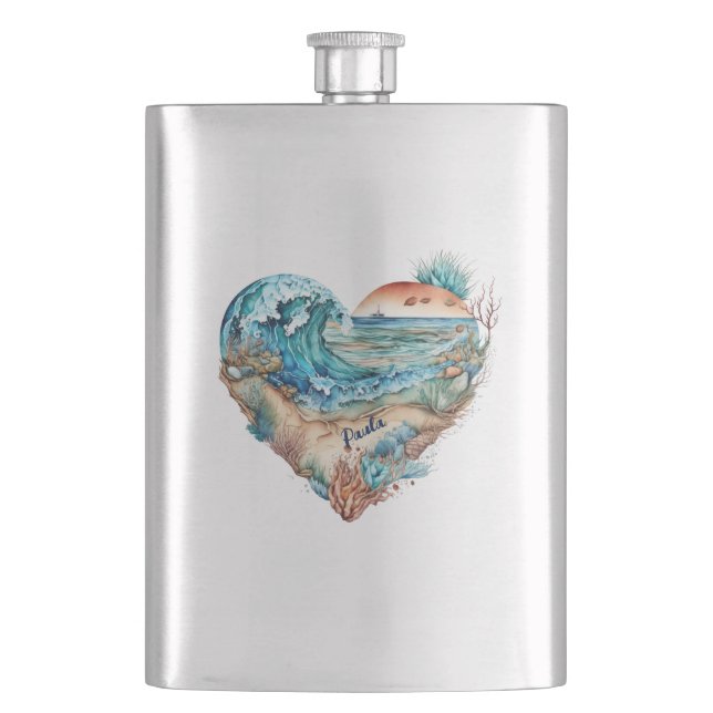 Beautiful Beach Ocean Sand Tree  Hip Flask (Front)