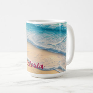 Beautiful Beach Ocean Waves Sand Palm Trees Coffee Mug