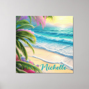 Beautiful Beach Ocean Waves Sea Shells Canvas Print