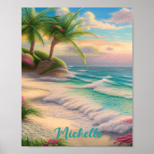 Beautiful Beach Ocean Waves Sea Shells Poster