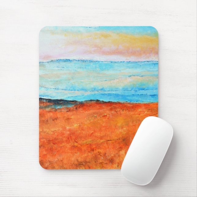 Beautiful Beach Painting Abstract Orange Mouse Mat (With Mouse)
