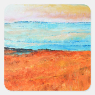 Beautiful Beach Painting Abstract Orange Square Sticker