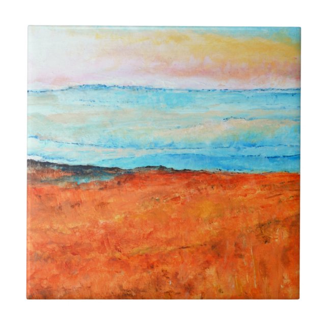 Beautiful Beach Painting Abstract Orange Tile (Front)