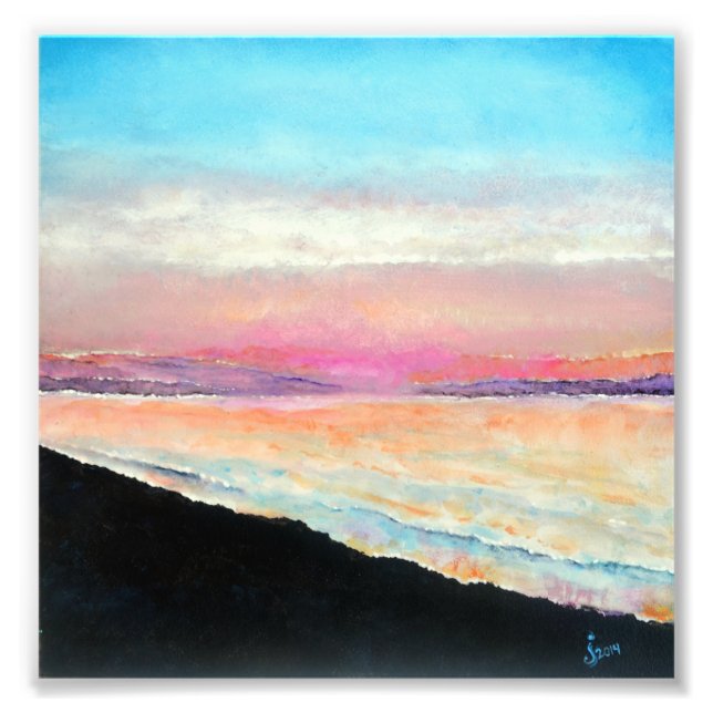 Beautiful Beach Painting of Sunset Soft Pastels Photo Print (Front)