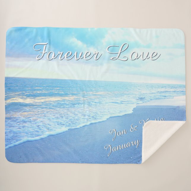 Beautiful Beach Personalised Wedding Throw Blanket (Front (Horizontal))
