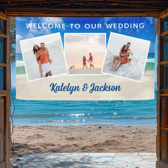 Beautiful Beach Photo Collage Wedding Welcome Banner (Creator Uploaded)