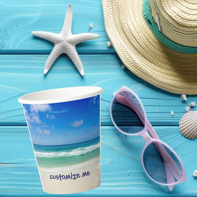 Beautiful Beach Photo Custom Seaside Wedding Party Paper Cups (Creator Uploaded)