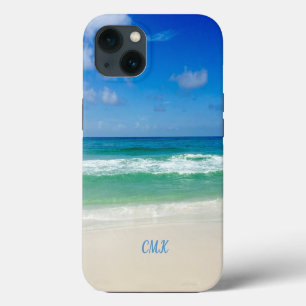 Beautiful Beach Photo Monogram Ocean Waves Seaside iPhone 13 Case