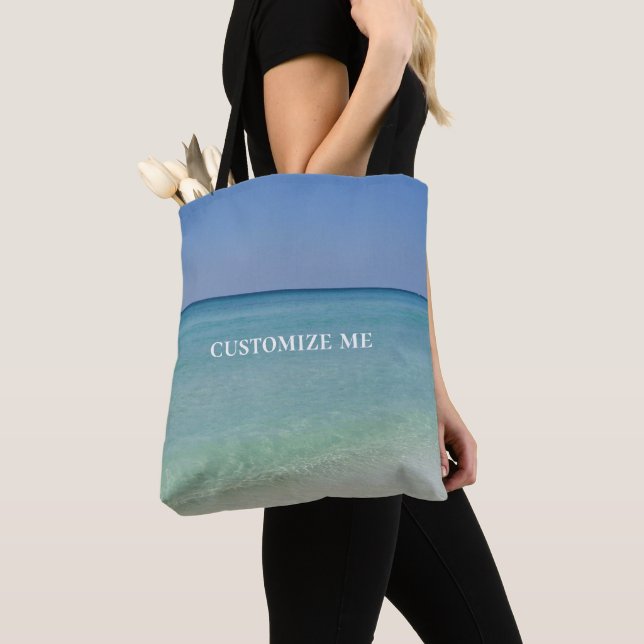 Beautiful Beach Photo Personalised Summer Vacation Tote Bag (Close Up)