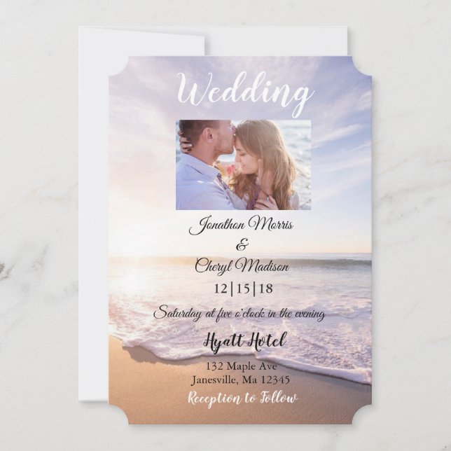 Beautiful Beach Photo Wedding invitations (Front)