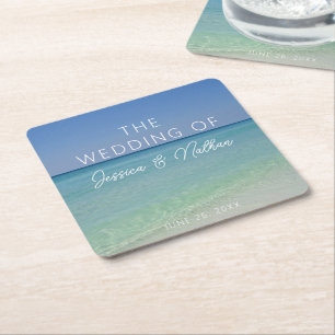  Beautiful Beach Photography Personalised Wedding Square Paper Coaster