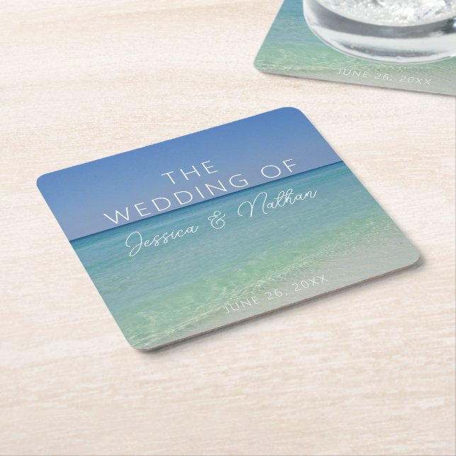  Beautiful Beach Photography Personalised Wedding Square Paper Coaster (Angled)