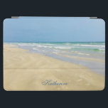 Beautiful Beach Photography Sandpiper Monogram iPad Air Cover<br><div class="desc">Beautiful beach iPad case with gorgeous seaside photography featuring a pretty sandpiper standing at the edge of the ocean waves on a sunny summer day. Lovely blue green water waves roll onto the sandy shore where your name is personalised in cute teal typography. A beautiful coastal table cover gift for...</div>