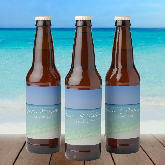  Beautiful Beach Photography Wedding Customisable Beer Bottle Label (Creator Uploaded)