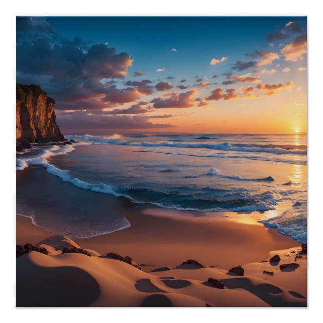 Beautiful Beach Rocky Landscape Poster (Front)