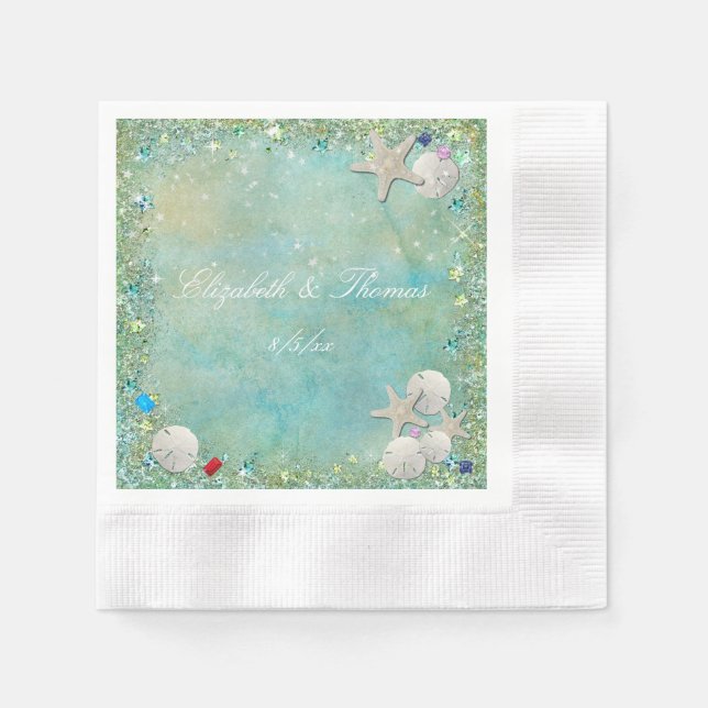 Beautiful Beach, Sand dollars, Starfish, Napkins (Front)