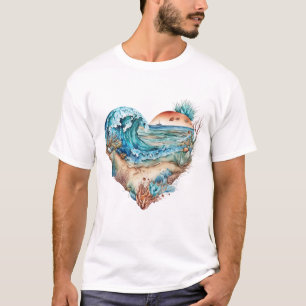 Beautiful Beach Sand Waves Tree Sea Shells T-Shirt