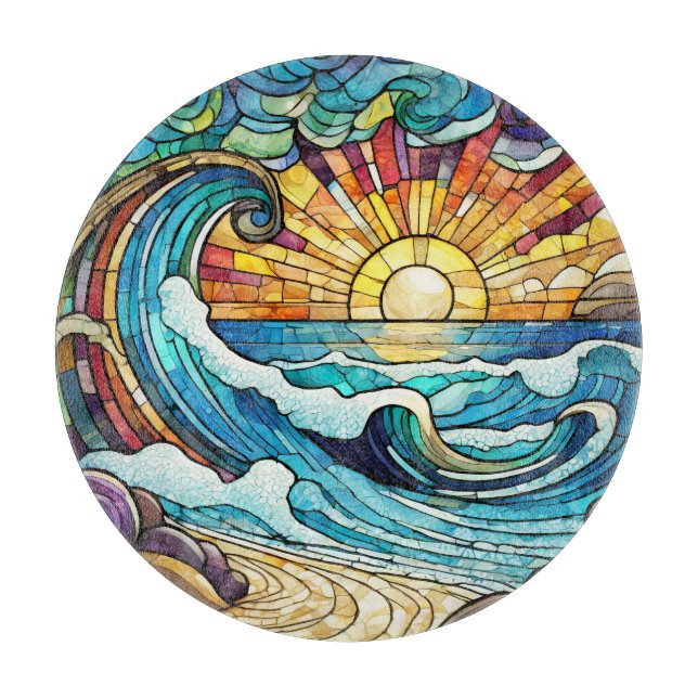 Beautiful beach scene stained glass art cutting board (Front)