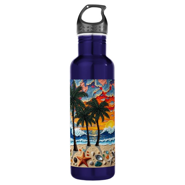 Beautiful Beach Scene with Palm Trees   710 Ml Water Bottle (Front)