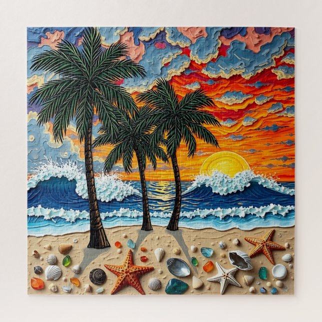 Beautiful Beach Scene with Palm Trees Jigsaw Puzzle (Vertical)