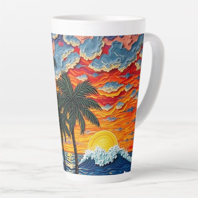 Beautiful Beach Scene with Palm Trees   Latte Mug (Right Angle)