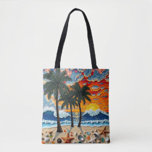 Beautiful Beach Scene with Palm Trees Tote Bag
