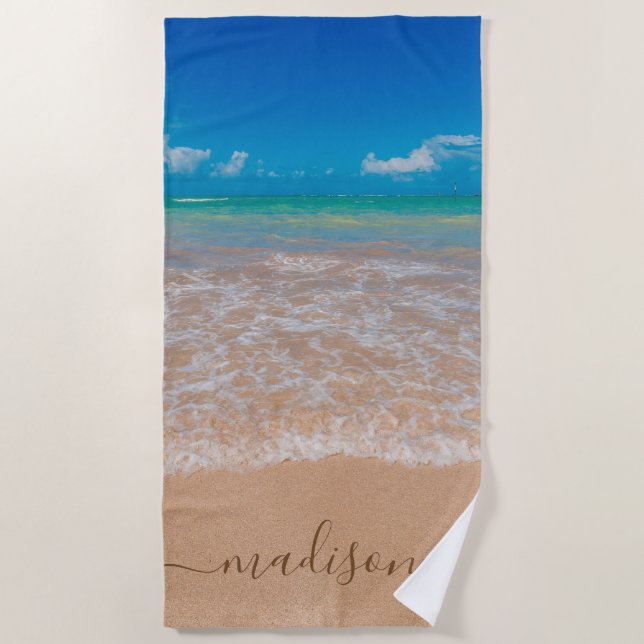 Beautiful Beach Sea Personalised Name Beach Towel (Front)