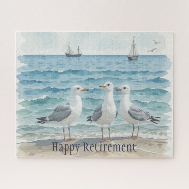 Beautiful Beach Seagulls Ocean Vacation Retirement Jigsaw Puzzle (Horizontal)