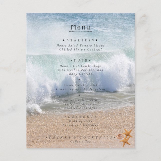 Beautiful Beach Summer Tropical Wedding Menu (Front)