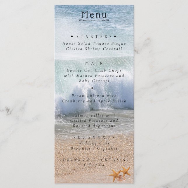 Beautiful Beach Summer Tropical Wedding Menu (Front)