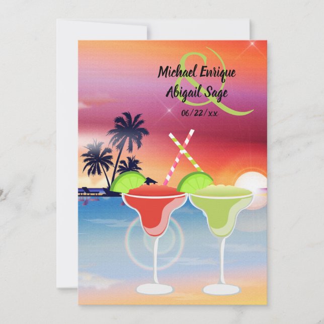 Beautiful Beach Sunset Margarita Love Wedding Invitation (Front)