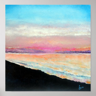Beautiful Beach Sunset Painted In Soft Pastels Poster