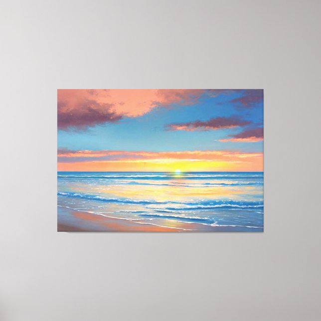Beautiful Beach Sunset Painting Canvas Print (Front)