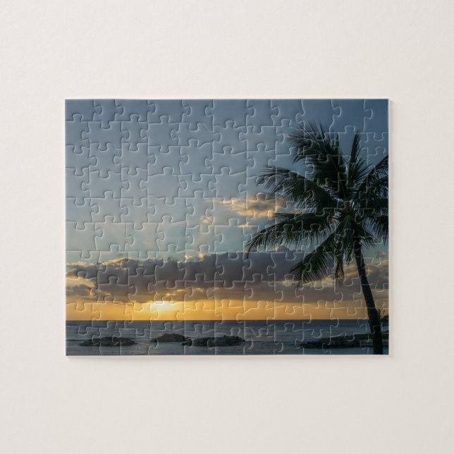 Beautiful Beach Sunset Palm Trees Clouds Islands Jigsaw Puzzle (Horizontal)
