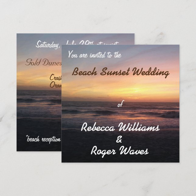 Beautiful Beach Sunset Photo Square Wedding Invitation (Front/Back)