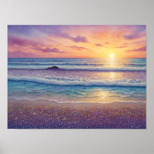 Beautiful Beach Waves and Shore Art Poster