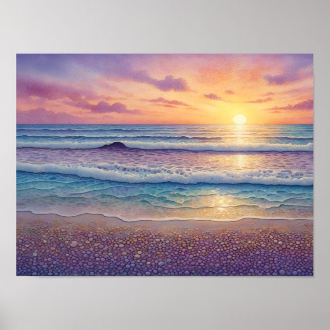 Beautiful Beach Waves and Shore Art Poster (Front)