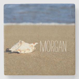 Beautiful Beach Waves Seashell Monogram Stone Coaster