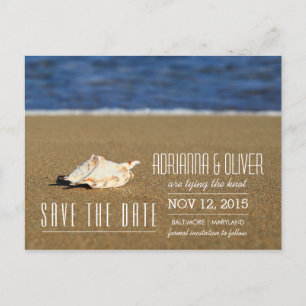 Beautiful Beach Waves   Seashell Save The Date Announcement Postcard
