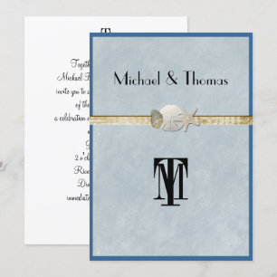 Beautiful, Beach Wedding, Starfish, Gold Invitation