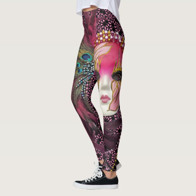 Beautiful Beads & Feathers Mardi Gras Mask Leggings (Left)
