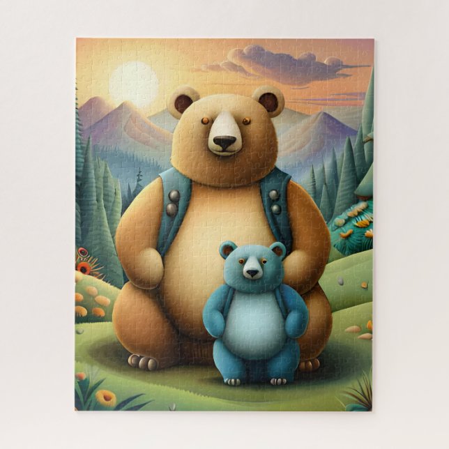 Beautiful Bear Family on Mountain Sunset Landscape Jigsaw Puzzle (Vertical)