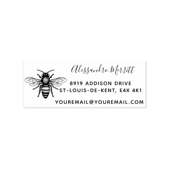 Beautiful BEE Family Return Address Rubber Stamp (Imprint)