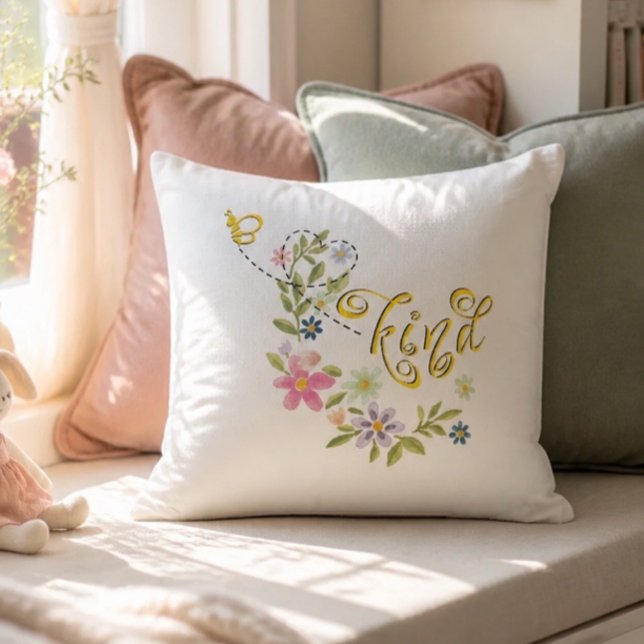 Beautiful Bee Kind Throw Pillow (Creator Uploaded)