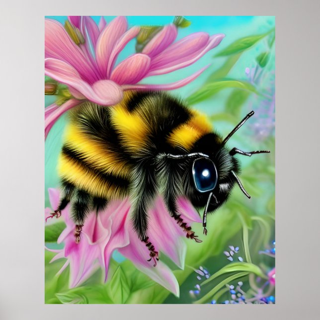 Beautiful Bee on a Pink Flower Close up Poster (Front)